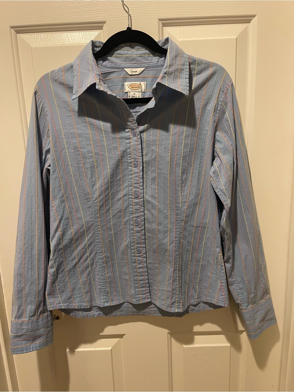 Vintage Talbots Pastel Stripe Button Front Shirt | Stretch Material | Medium